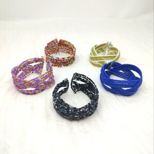 Set of 5 multi-colored seed bead woven cuff boho bracelets